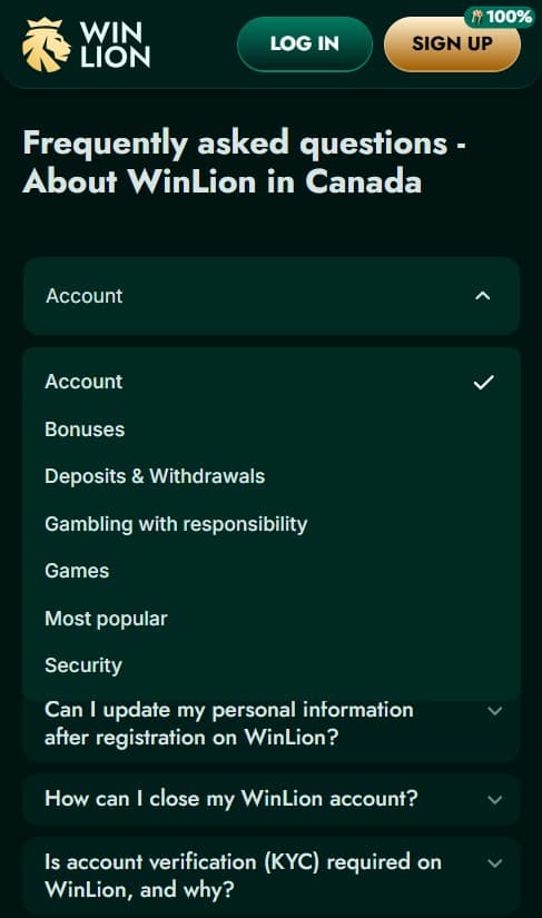 WinLion faq key info